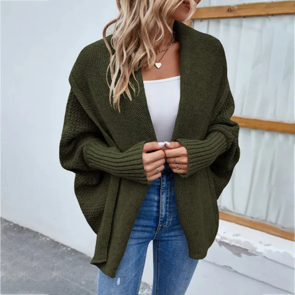 Women’s Knit Cardigan – Oversized Fit – Chunky Texture – Open Front – Long Sleeves