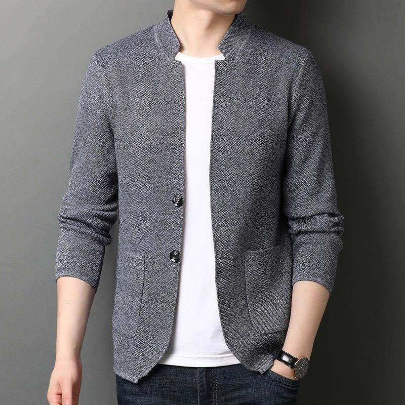 Men's Knit Blazer Slim Fit Notch Lapel Two Button Patch Pockets For Modern Smart Casual