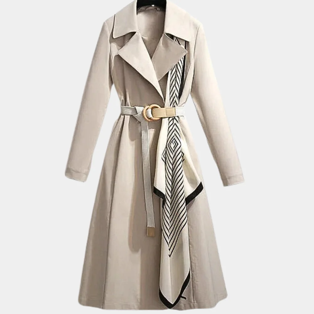 Women’s Trench Coat – Tailored Fit – Belted Waist – Cotton Blend – Full Length Structured