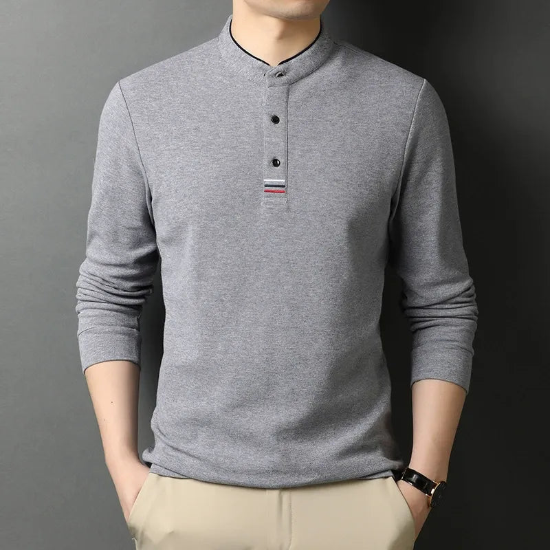 TrendAura Nordisk Flair Men's Cotton Long Sleeve T Shirt With Stand Collar And Button Placket Regular Fit