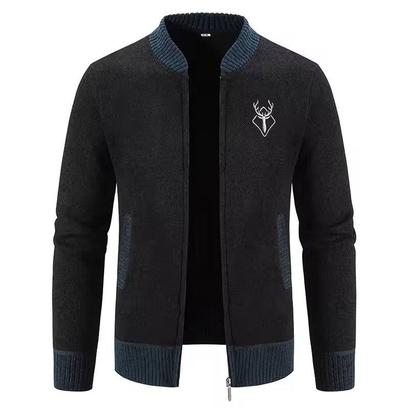TrendAura Mens Wool Blend Knit Sweatshirt Front Zip Ribbed Trim Casual Fit Cozy Everyday Wear