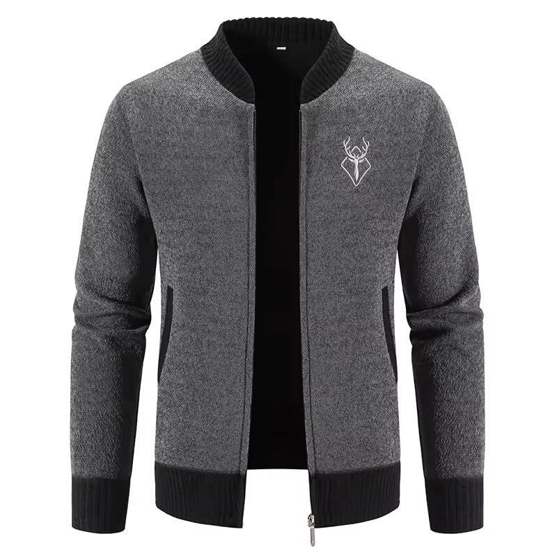 TrendAura Mens Wool Blend Knit Sweatshirt Front Zip Ribbed Trim Casual Fit Cozy Everyday Wear