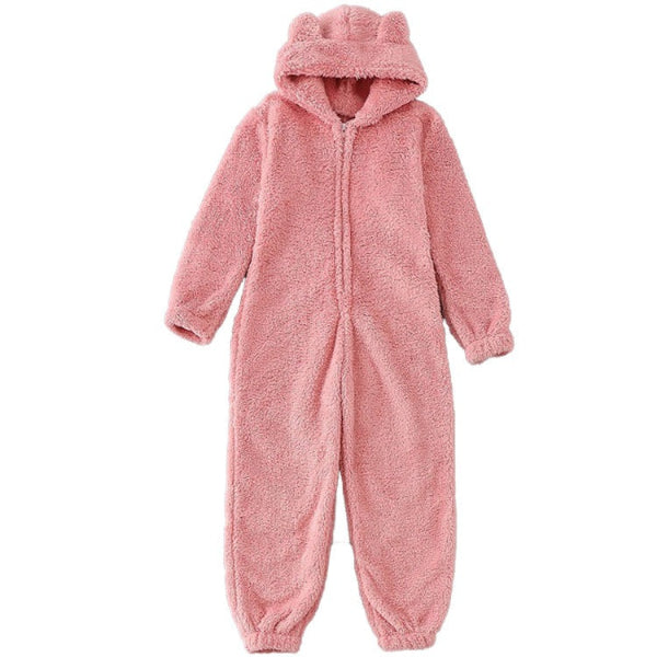 Women’s Onesie – Plush Fuzzy Fabric – Relaxed Fit – Hooded Full Length Loungewear