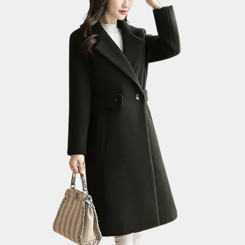 Women’s Wool Coat – Tailored Fit – Knee Length – Single Breasted – Wide Lapel