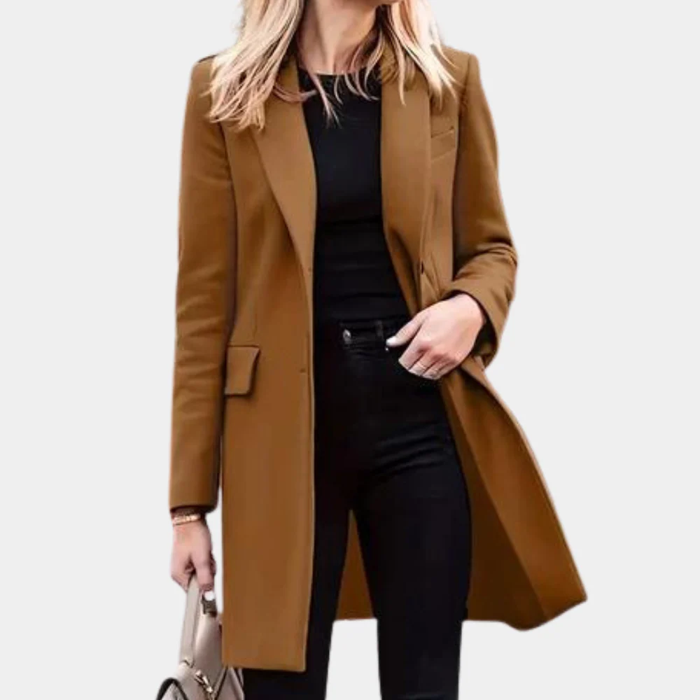 Women’s Trench Coat – Tailored Fit – Structured Silhouette – Lapel Collar – Flap Pockets