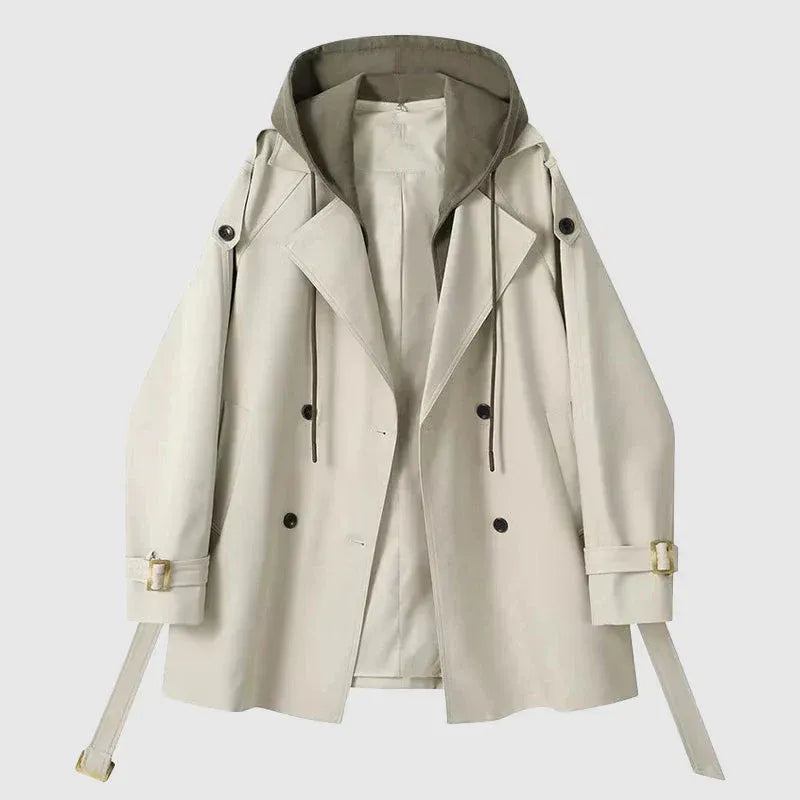 Women’s Trench Coat – Oversized Fit – Hooded – Cotton – Double Breasted Belted Style