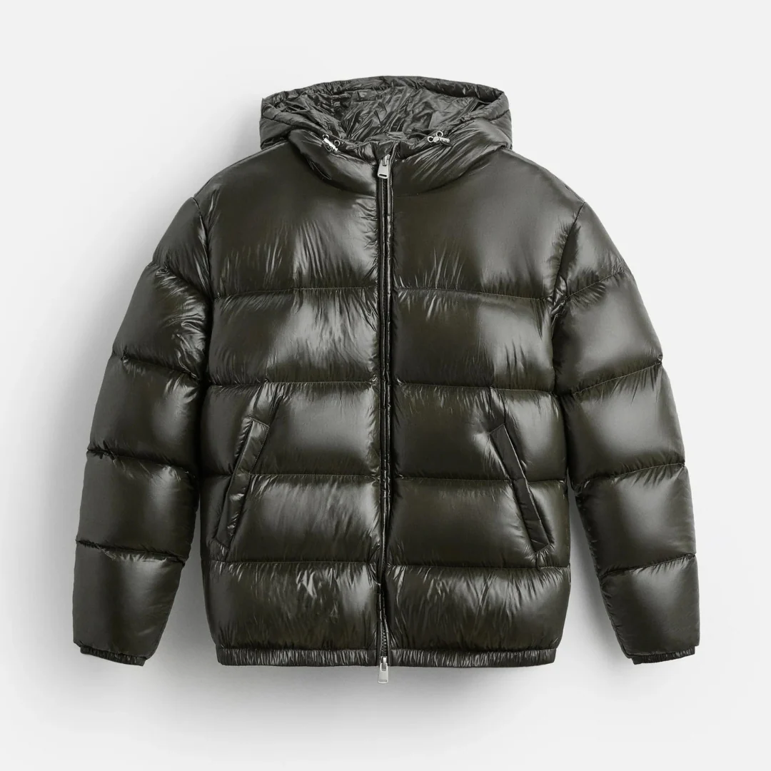 Derek Mens Hooded Shiny Quilted Puffer Jacket By TrendAura Warm Insulated Lightweight Waterproof Outerwear