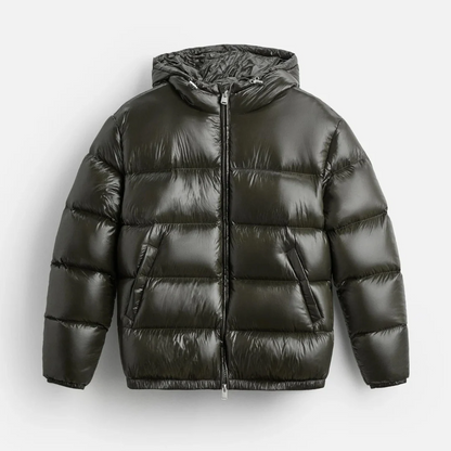 Derek Mens Hooded Shiny Quilted Puffer Jacket By TrendAura Warm Insulated Lightweight Waterproof Outerwear