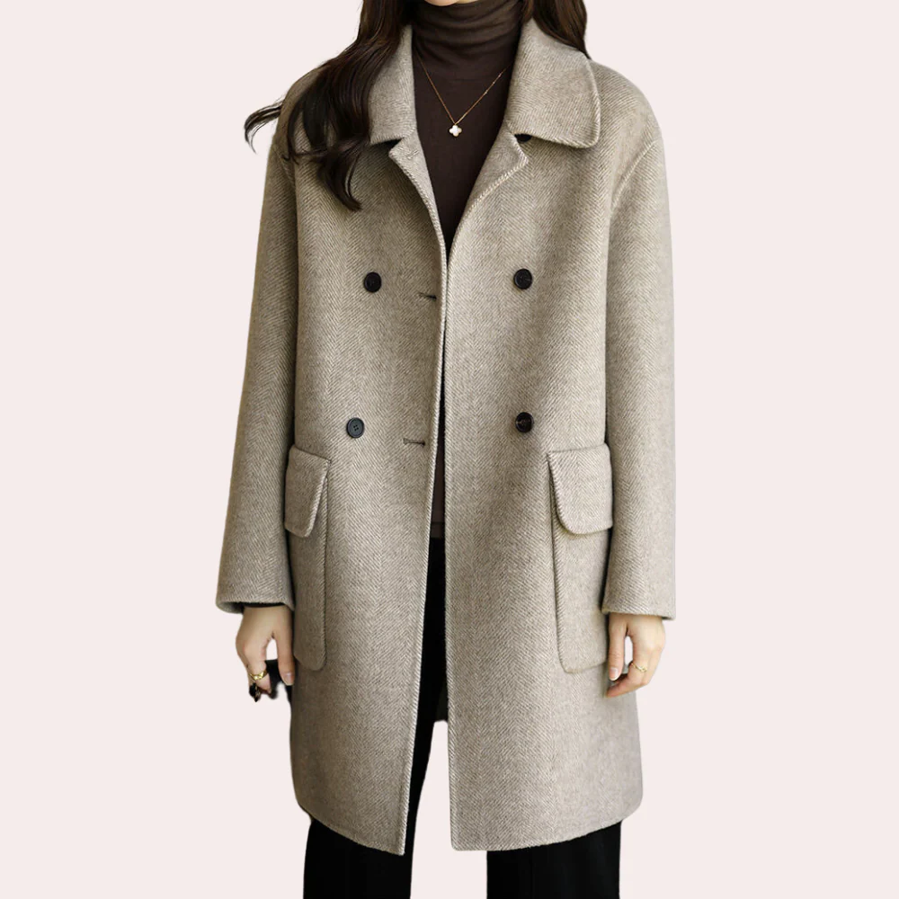 Women’s Coat – Wool Feel – Structured Fit – Double-Breasted with Notched Collar