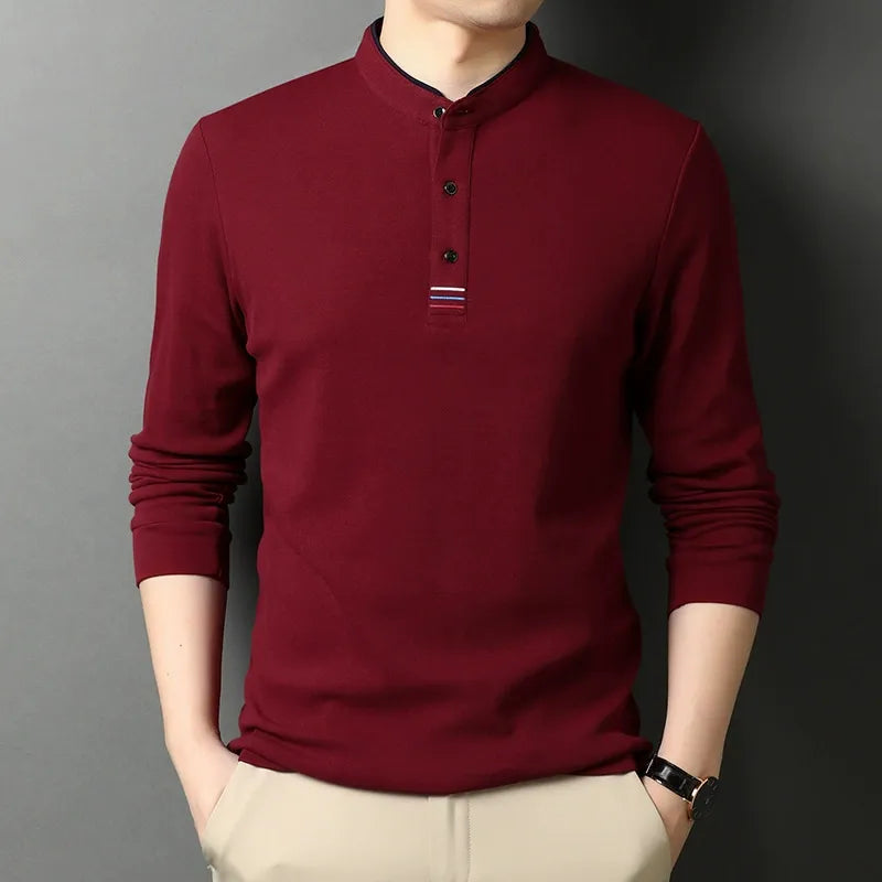 TrendAura Nordisk Flair Men's Cotton Long Sleeve T Shirt With Stand Collar And Button Placket Regular Fit