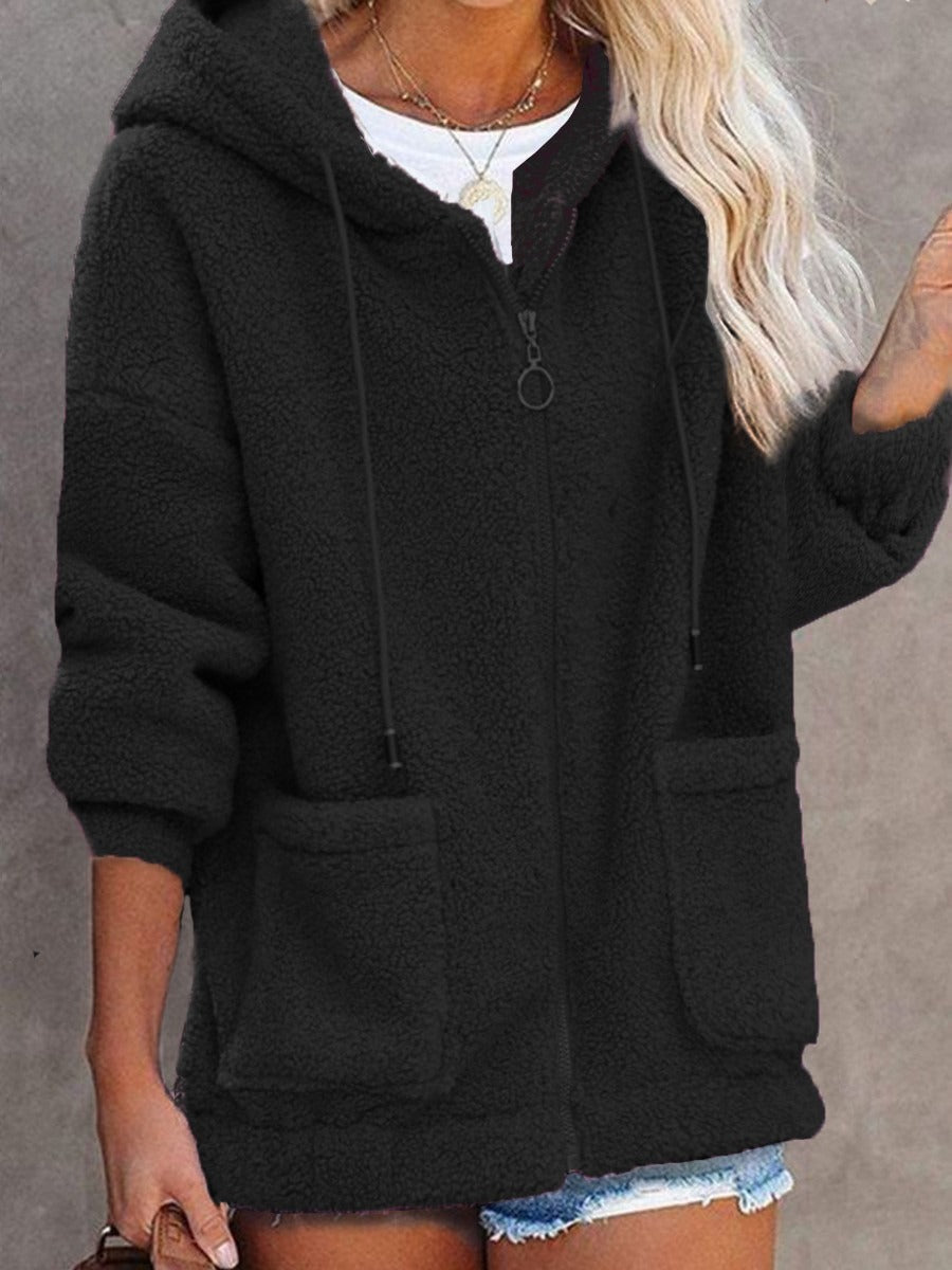Nordisk-Flair Women's Sherpa Hooded Jacket With Plush Feel Oversized Fit Zip Front Pockets