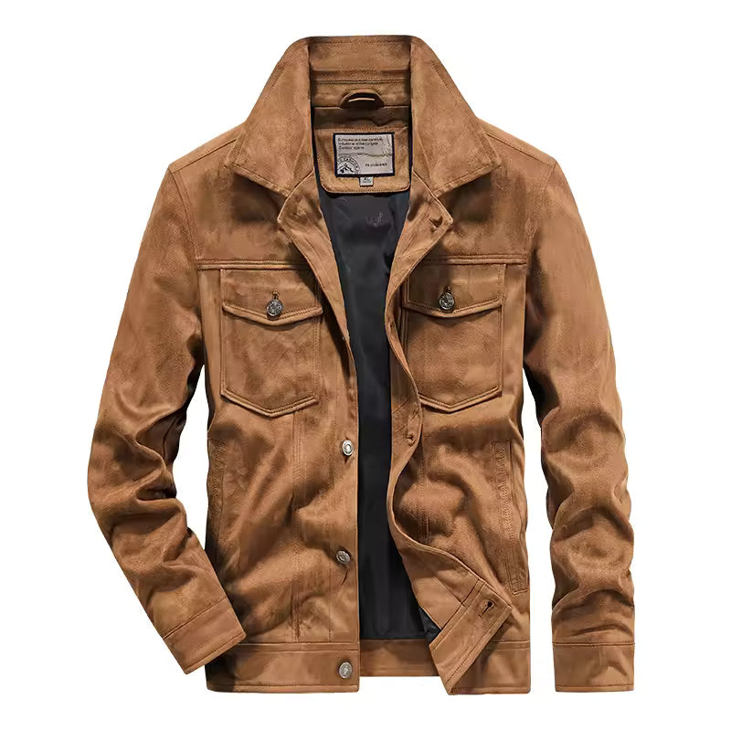 TrendAura Mens Nordisk Flair Suede Look Slim Fit Jacket Button Front Chest Pockets Waist Length