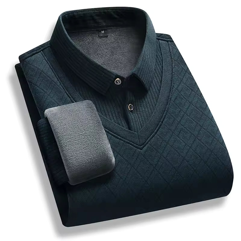 TrendAura Men's Pullover Sweater Thick Knit Fleece Lined Premium Knit Fabric Polo Neck Regular Fit Warm Winter Essential