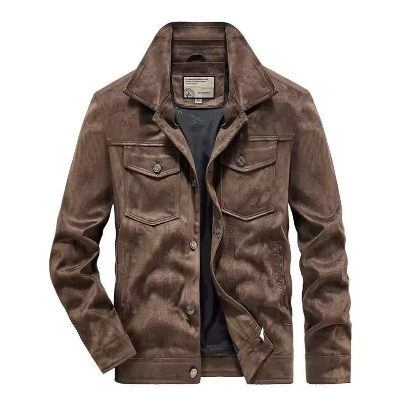 TrendAura Mens Nordisk Flair Suede Look Slim Fit Jacket Button Front Chest Pockets Waist Length