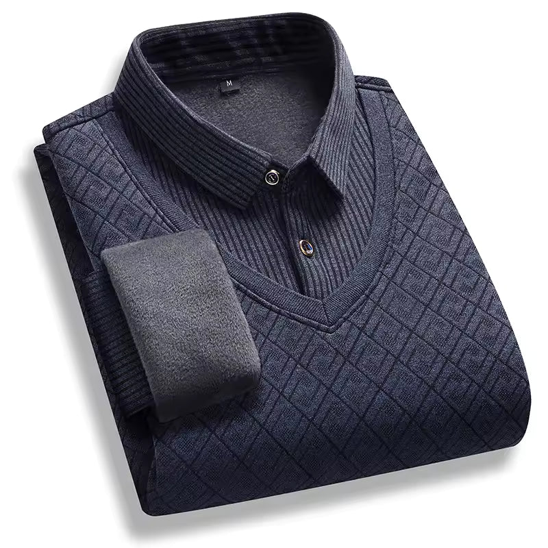 TrendAura Men's Pullover Sweater Thick Knit Fleece Lined Premium Knit Fabric Polo Neck Regular Fit Warm Winter Essential