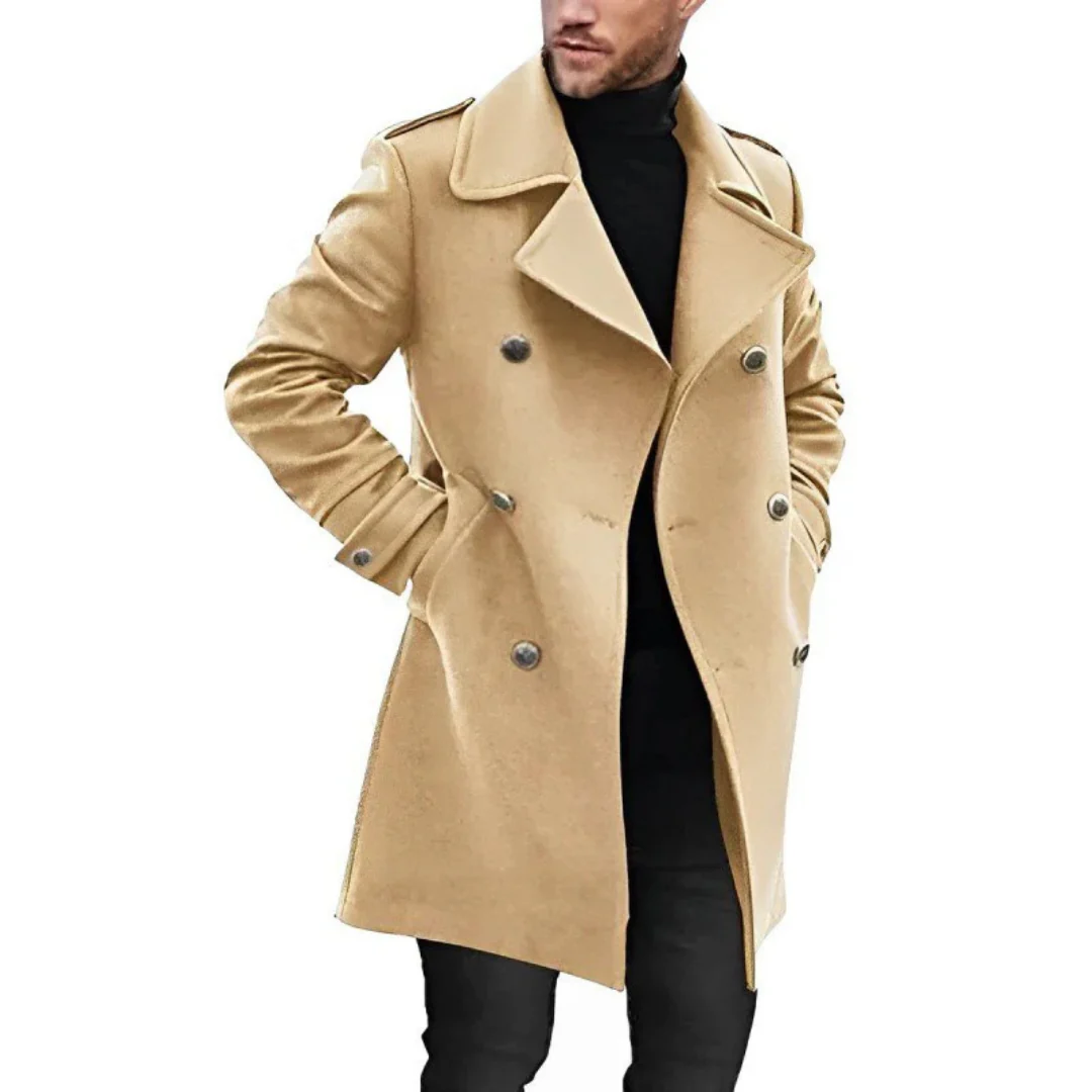 Men's Trench Coat Wool Blend Tailored Fit Double Breasted Mid Length Style Nordisk Flair