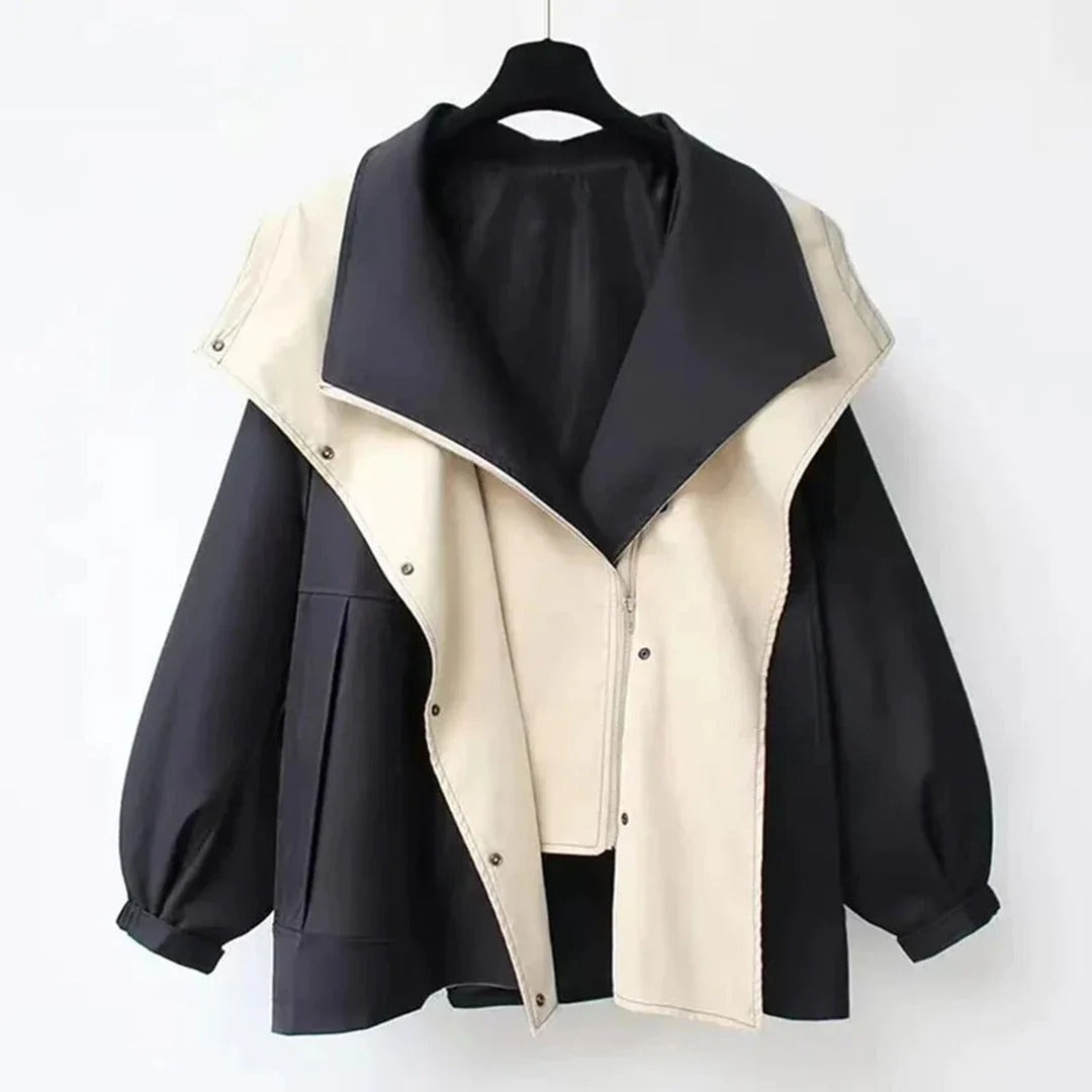 Women’s Coat – Oversized Fit – Wool Blend – Statement Collar – Adjustable Cuffs – Full Length