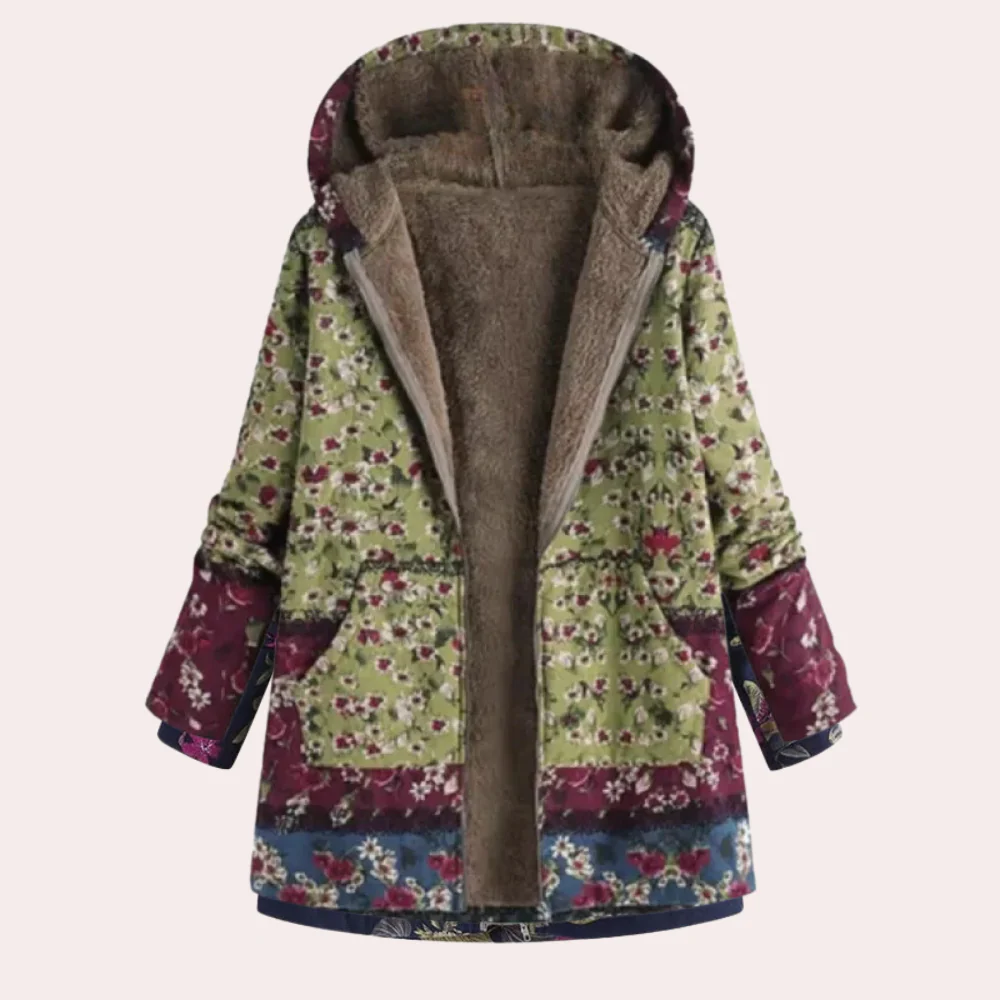 Women’s Hooded Jacket – Relaxed Fit – Plush Lined – Floral Print – Hip Length