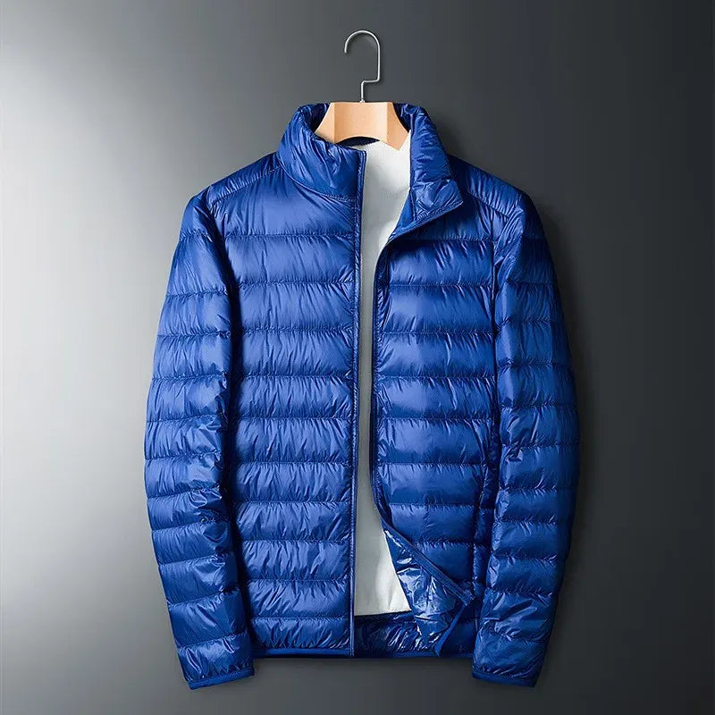 Men's Puffer Jacket Regular Fit Quilted Nylon Full Zip Stand Collar Winter Coat Warm Layer