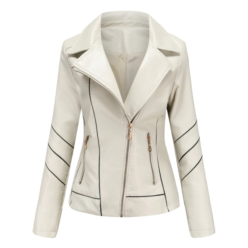 Women’s Leather Jacket – Slim Fit – Asymmetrical Zip – Notched Lapel – Biker Style