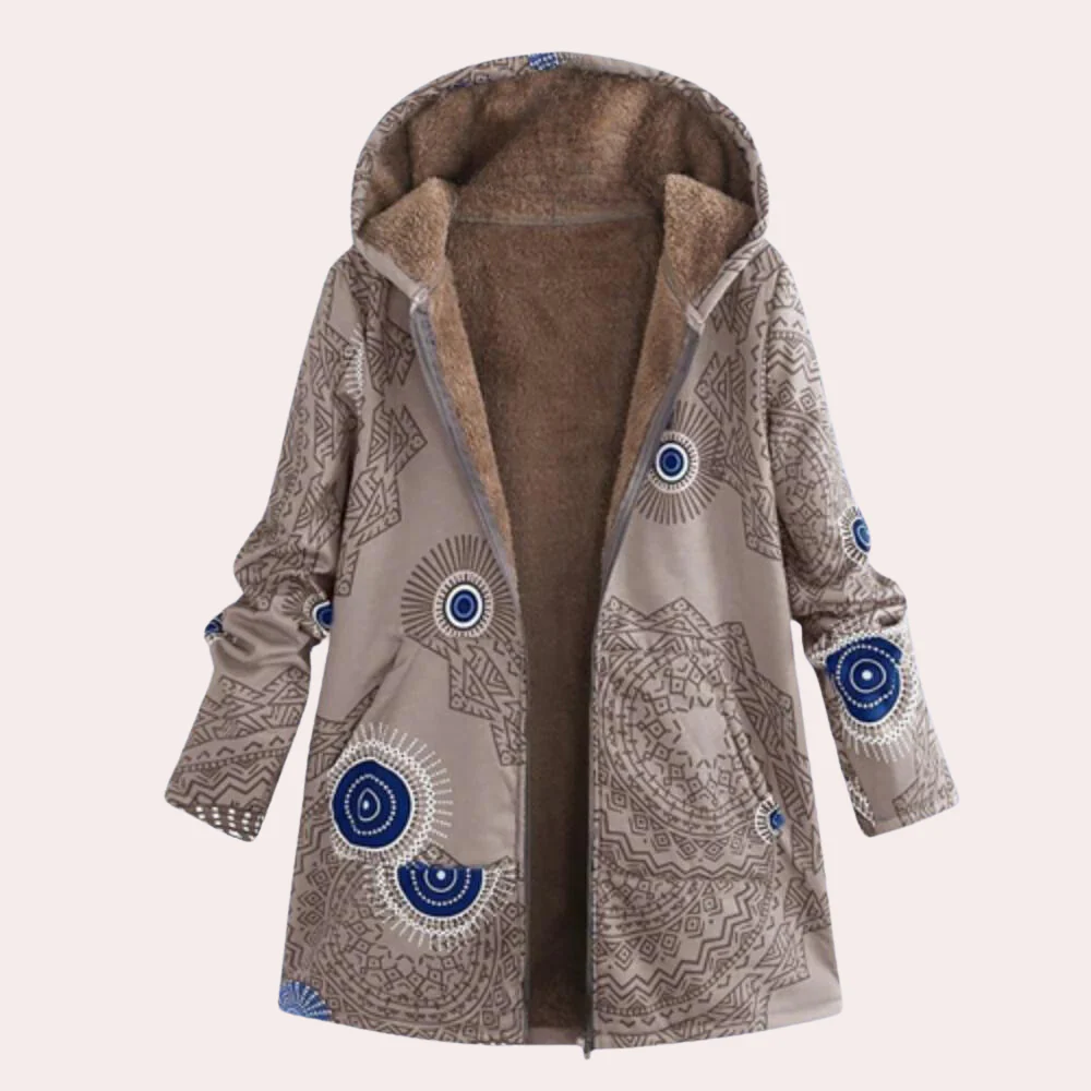 Women’s Hooded Jacket – Relaxed Fit – Plush Lined – Floral Print – Hip Length