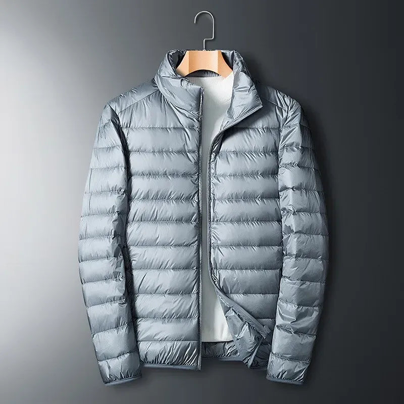 Men's Puffer Jacket Regular Fit Quilted Nylon Full Zip Stand Collar Winter Coat Warm Layer