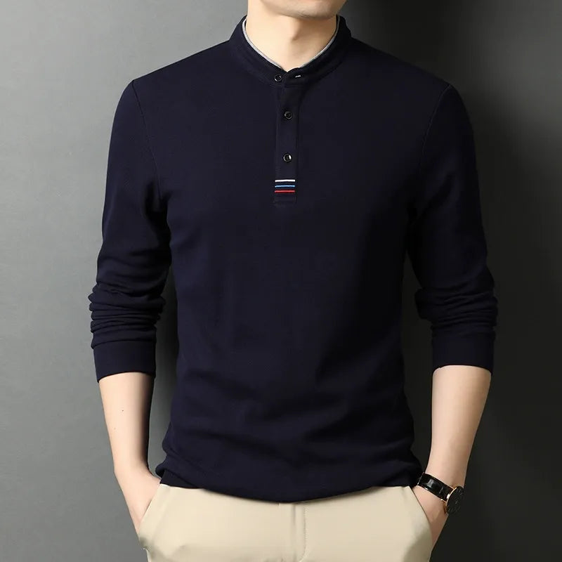 TrendAura Nordisk Flair Men's Cotton Long Sleeve T Shirt With Stand Collar And Button Placket Regular Fit