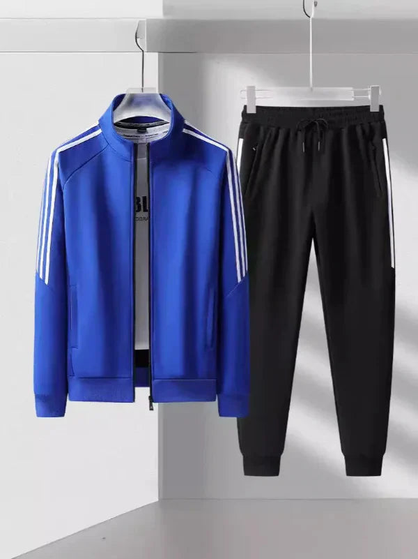 Men's Two Piece Tracksuit Set Regular Fit High Collar Jacket Tapered Joggers Striped Trim Athleisure Wear