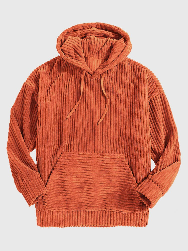 Mens Corduroy Hoodie With Hooded V Neck And Kangaroo Pocket Oversized Relaxed Fit