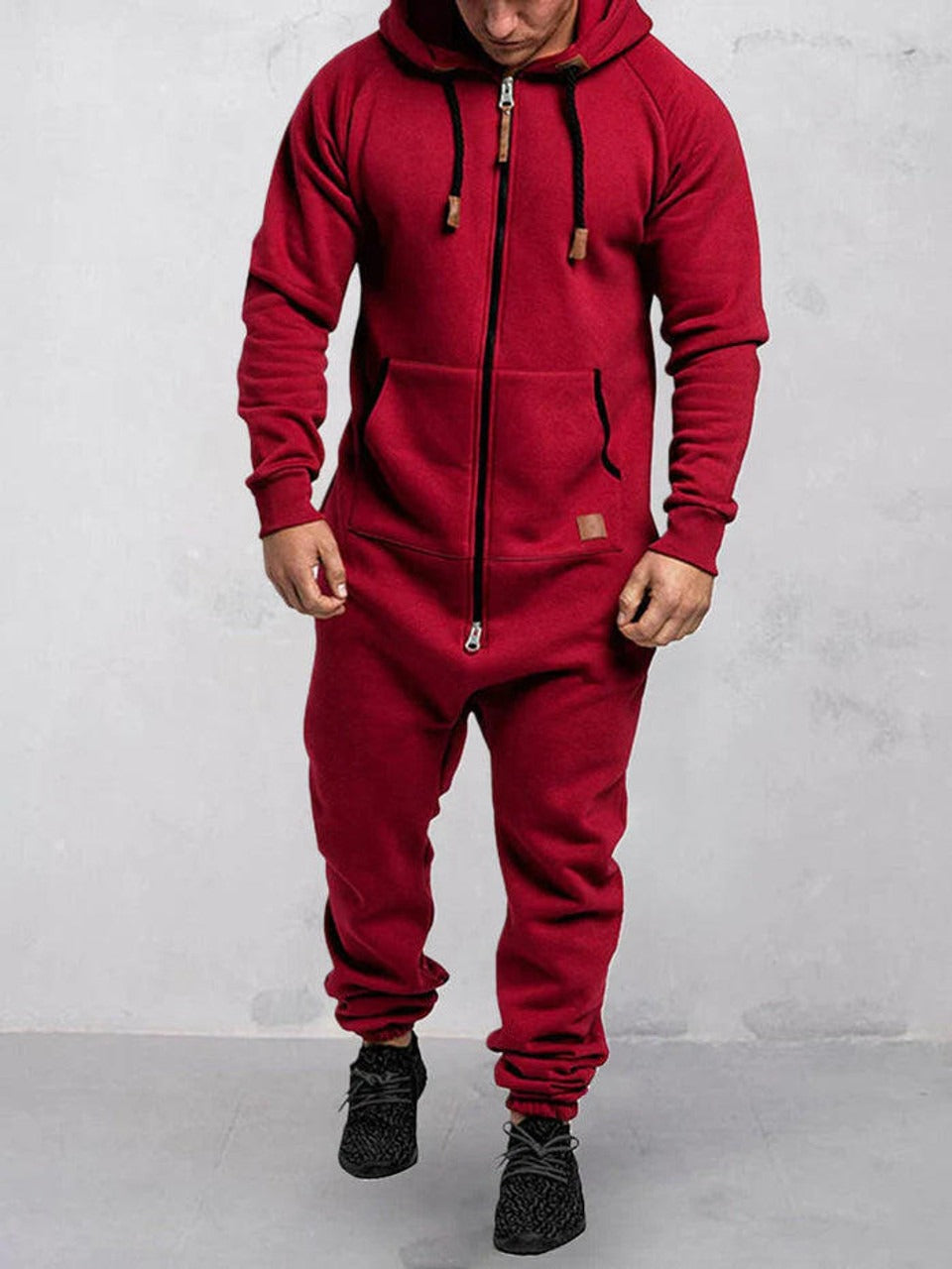 Men's Fleece Jumpsuit Hooded Lounge Wear Zipper Front Relaxed Fit Winter Jumpsuit By TrendAura