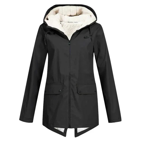 Women’s Trench Coat – Waterproof – Fleece Lined – Tailored Fit – Hooded Mid Length
