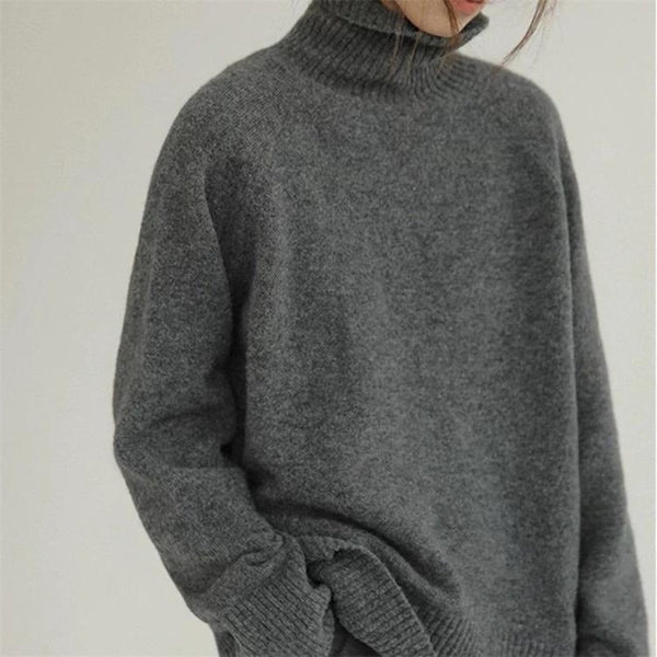 Women’s Turtleneck Sweater – Oversized Fit – Soft Wool – Ribbed Cuffs & Hem
