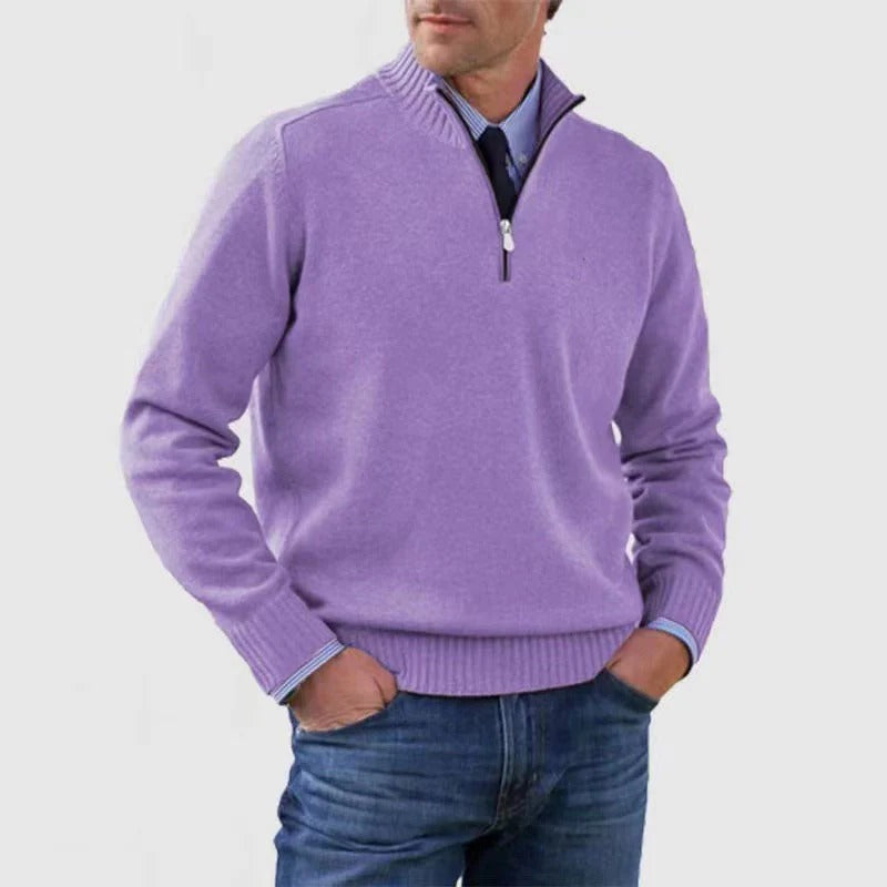 Mens Quarter Zip Sweater for Business Casual Office Attire Sharp Professional Look Knit Pullover by TrendAura