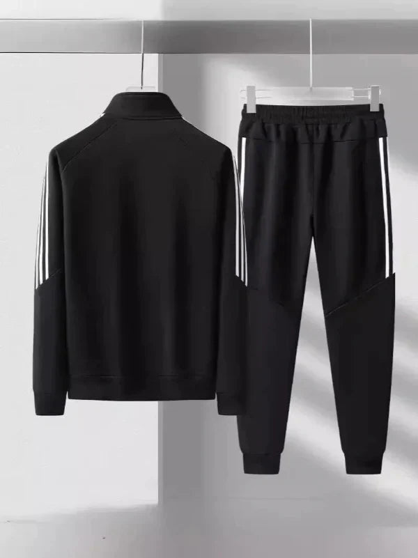 Men's Two Piece Tracksuit Set Regular Fit High Collar Jacket Tapered Joggers Striped Trim Athleisure Wear