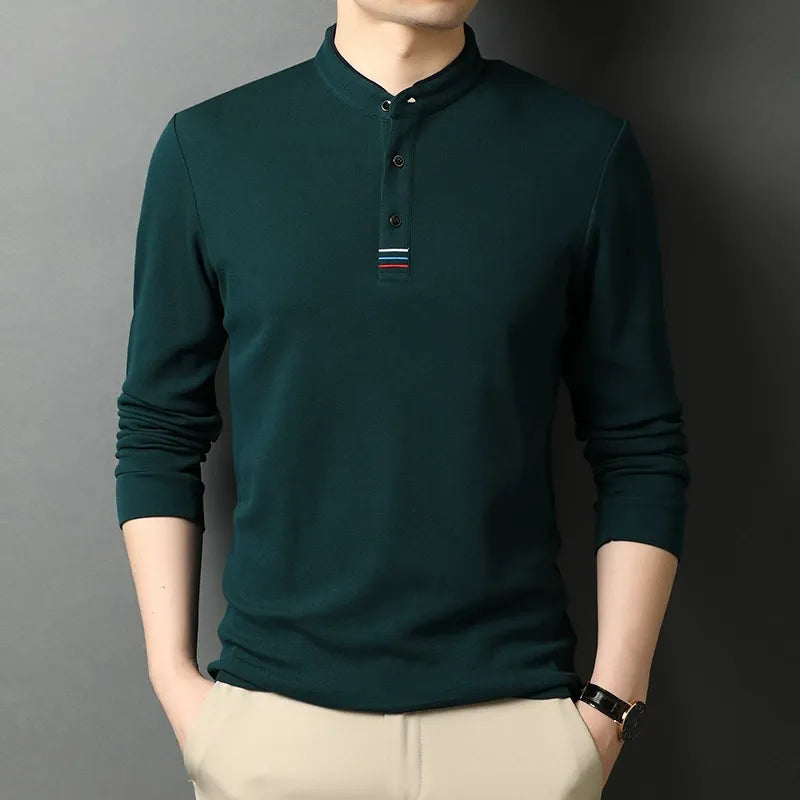 TrendAura Nordisk Flair Men's Cotton Long Sleeve T Shirt With Stand Collar And Button Placket Regular Fit