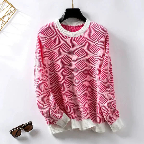 Women’s Pullover Sweater – Wool Knit – Loose Fit – Striped – Round Neck Casual Top