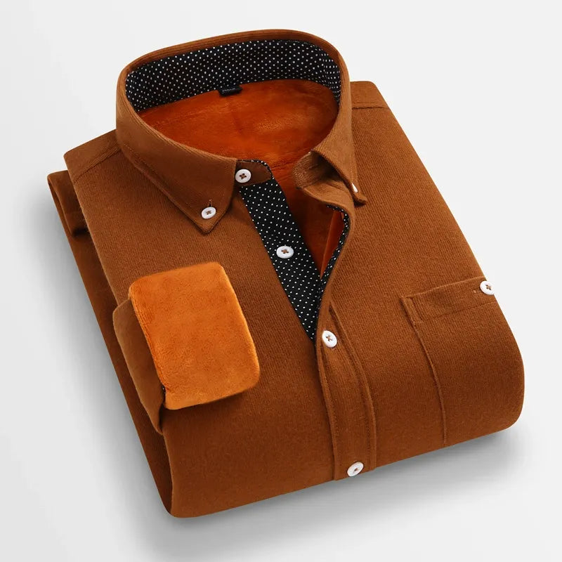 Mustard Corduroy Mens Shirt Long Sleeve With Pointed Collar Regular Fit For Smart Casual