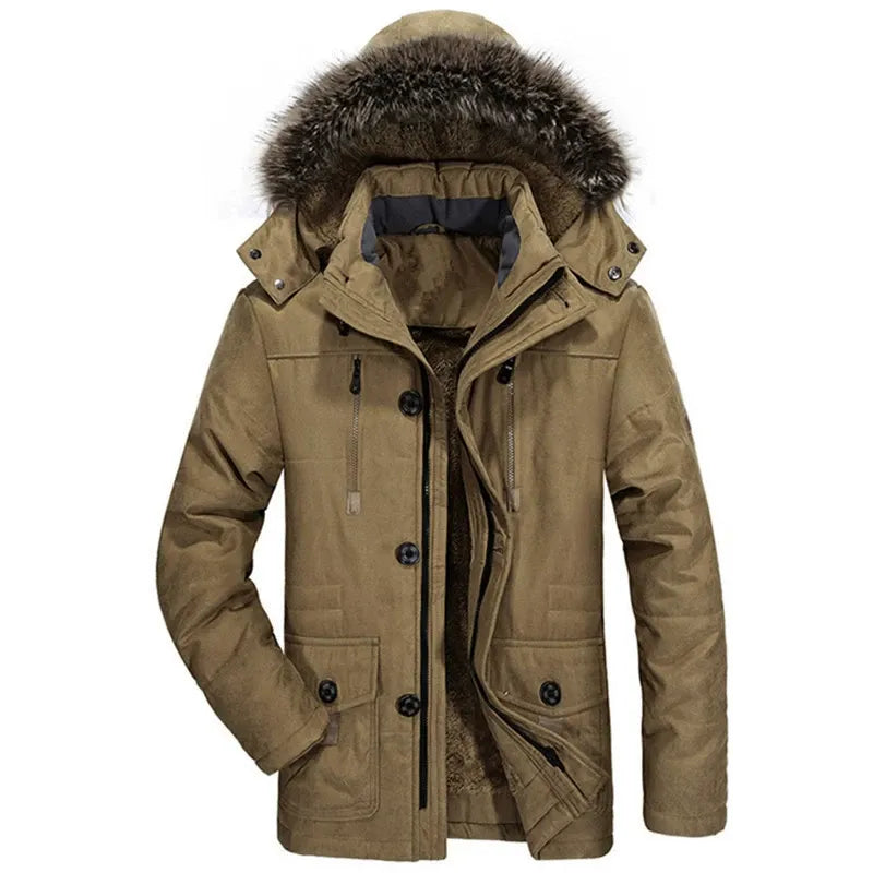 Men's Parka Jacket Regular Fit With Plush Lining And Detachable Faux Fur Hood Mid Length Winter Coat