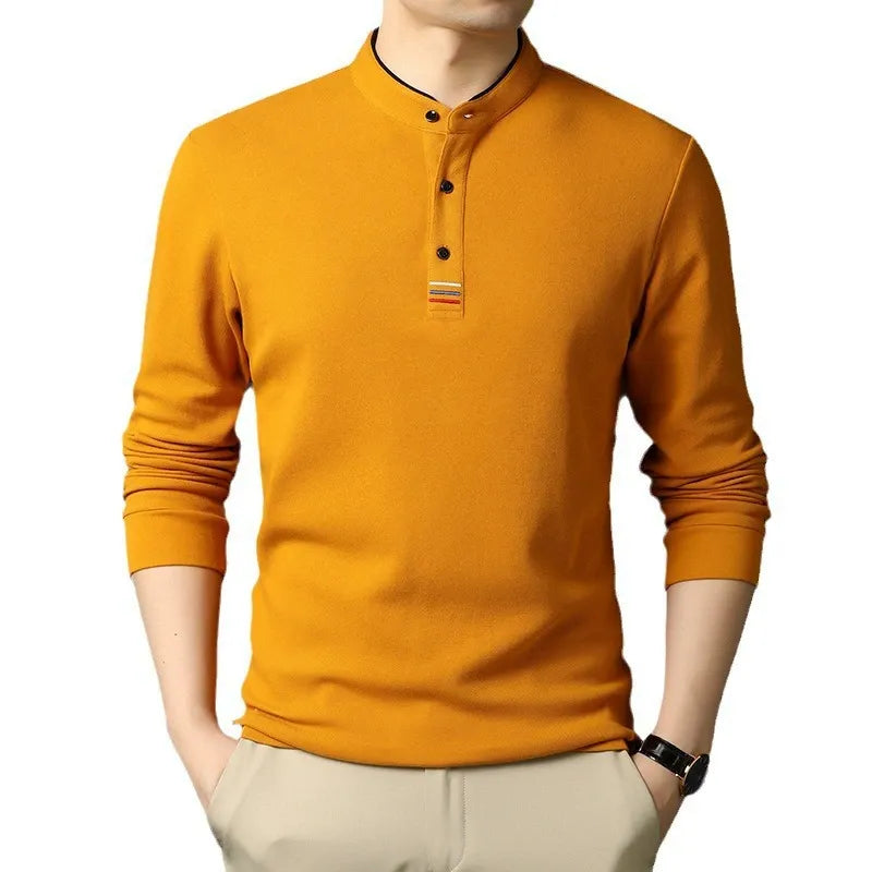 TrendAura Nordisk Flair Men's Cotton Long Sleeve T Shirt With Stand Collar And Button Placket Regular Fit