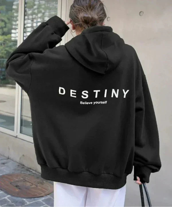 Women’s Hoodie – Oversized Fit – Cotton Blend – Graphic Back – Ribbed Hem and Cuffs