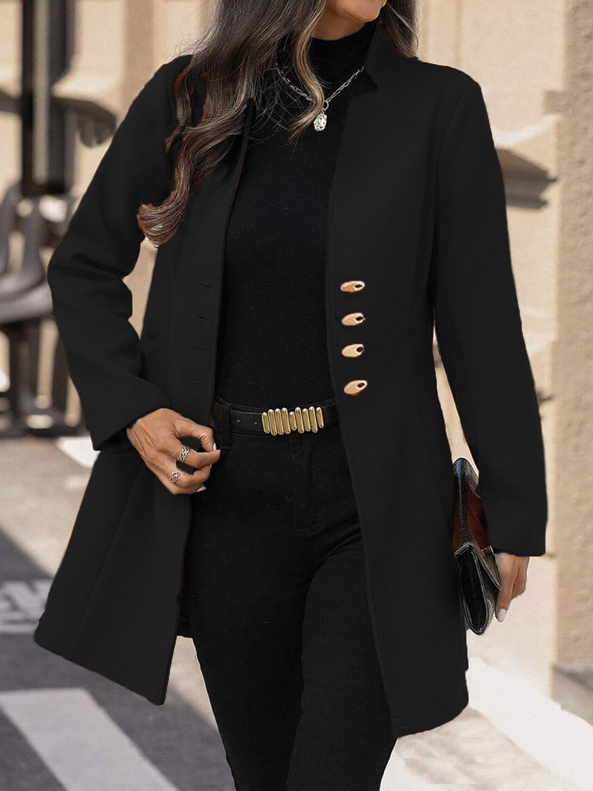 TrendAura Women’s Wool Coat - Slim Fit Mid Length Tailored Silhouette Button Closure