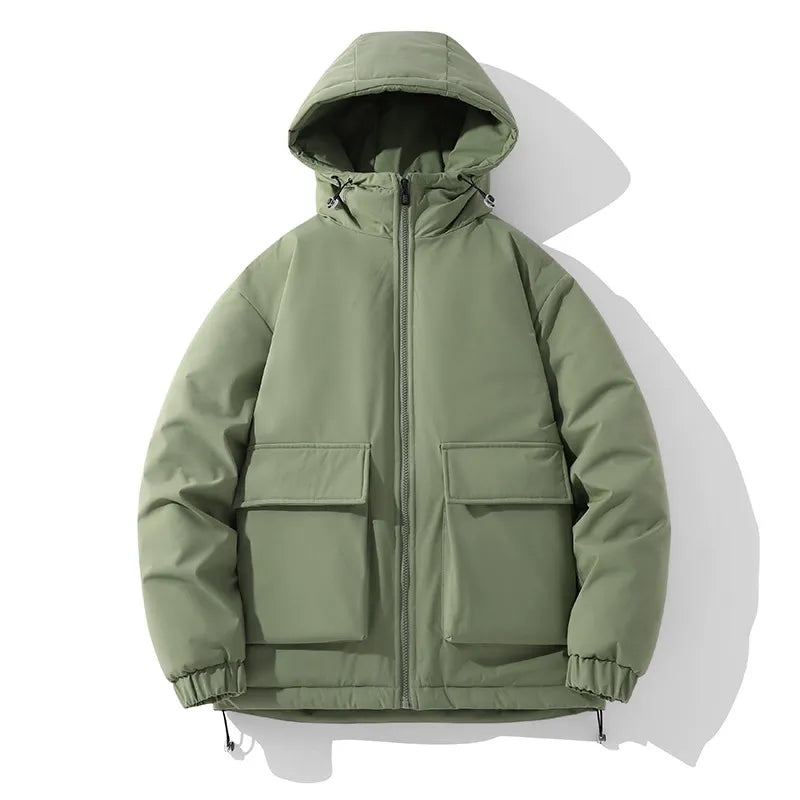 Men's Hooded Puffer Jacket Quilted Padded Oversized Fit Zip Front Front Pockets Winter Coat
