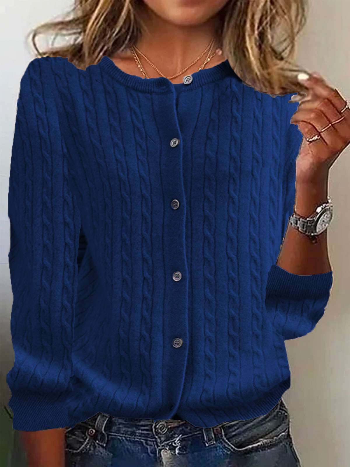 Women’s Cardigan Sweater – Wool Knit – Relaxed Fit – Cable Pattern – Button Front – Long Sleeve