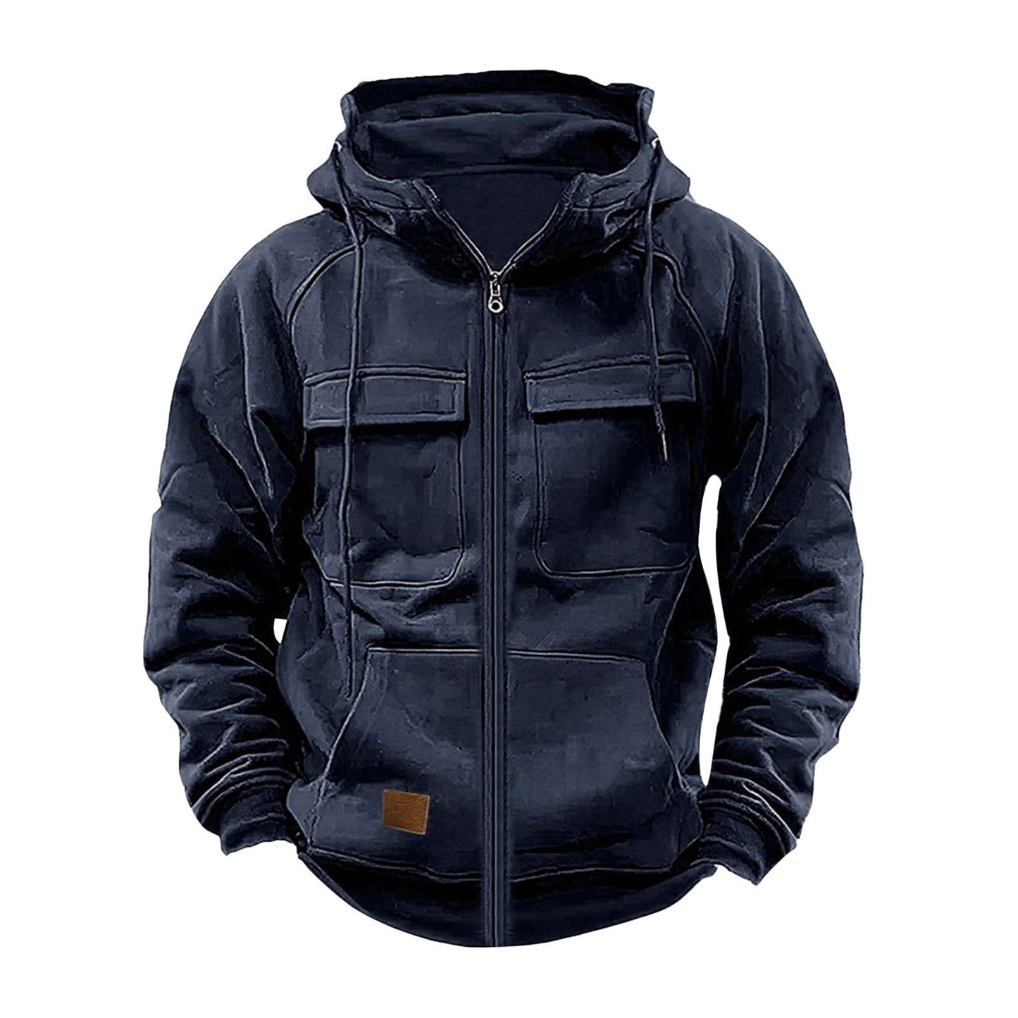 Men's Hoodie Relaxed Fit Half Zip Chest Flap Pockets Soft Cotton Fleece by TrendAura