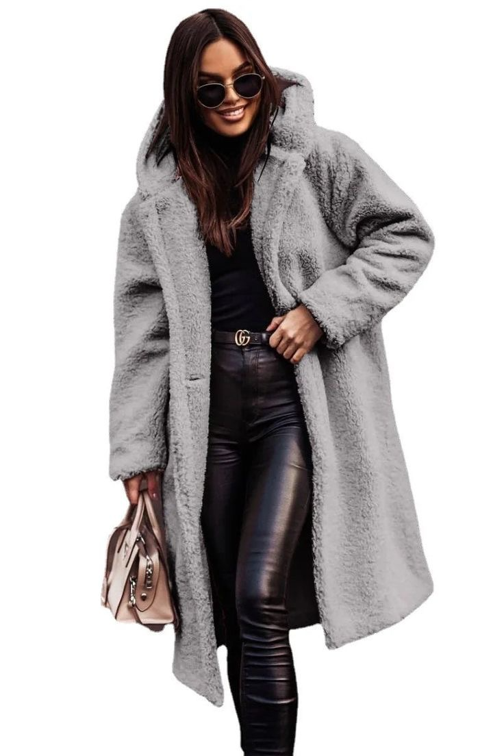 Women’s Mid-Length Jacket – Oversized Fit – Soft Faux Fur – Open Front – Plush Texture