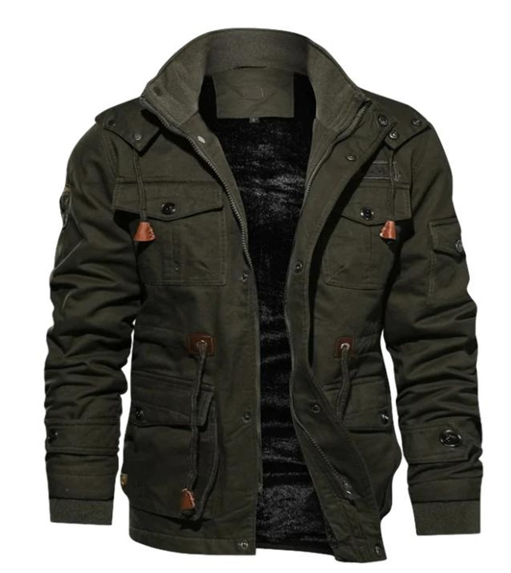 Mens Winter Regular Fit Fleece Lined Coat With High Collar And Utility Pockets And Ribbed Cuffs