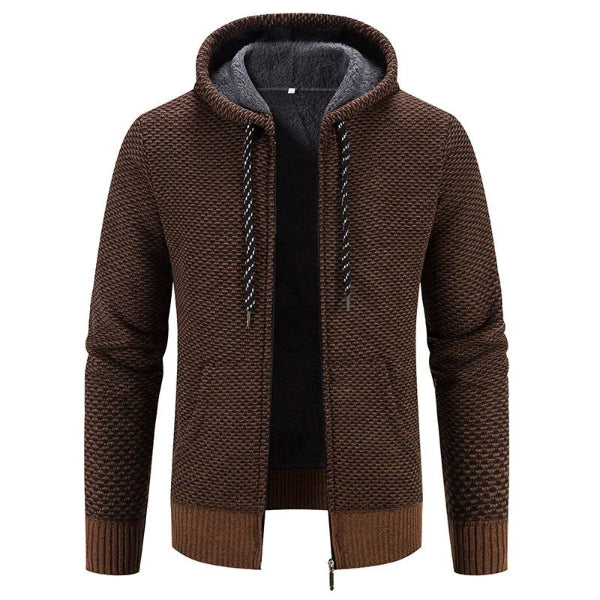 Nordisk Flair Men's Hooded Cardigan In Knit Texture With Plush Lining Relaxed Fit Zip Closure