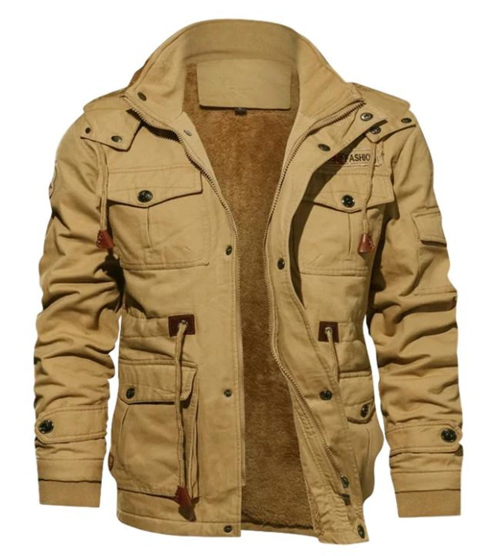 Mens Winter Regular Fit Fleece Lined Coat With High Collar And Utility Pockets And Ribbed Cuffs