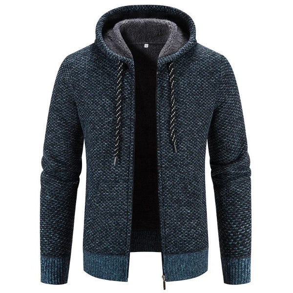 Nordisk Flair Men's Hooded Cardigan In Knit Texture With Plush Lining Relaxed Fit Zip Closure