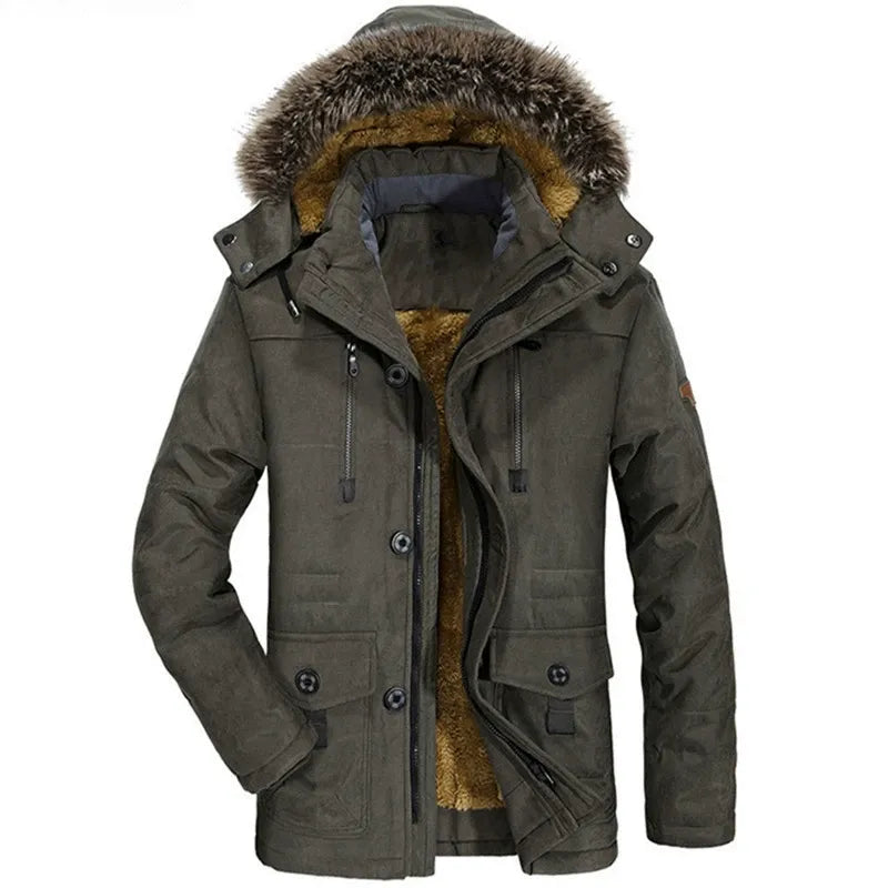 Men's Parka Jacket Regular Fit With Plush Lining And Detachable Faux Fur Hood Mid Length Winter Coat